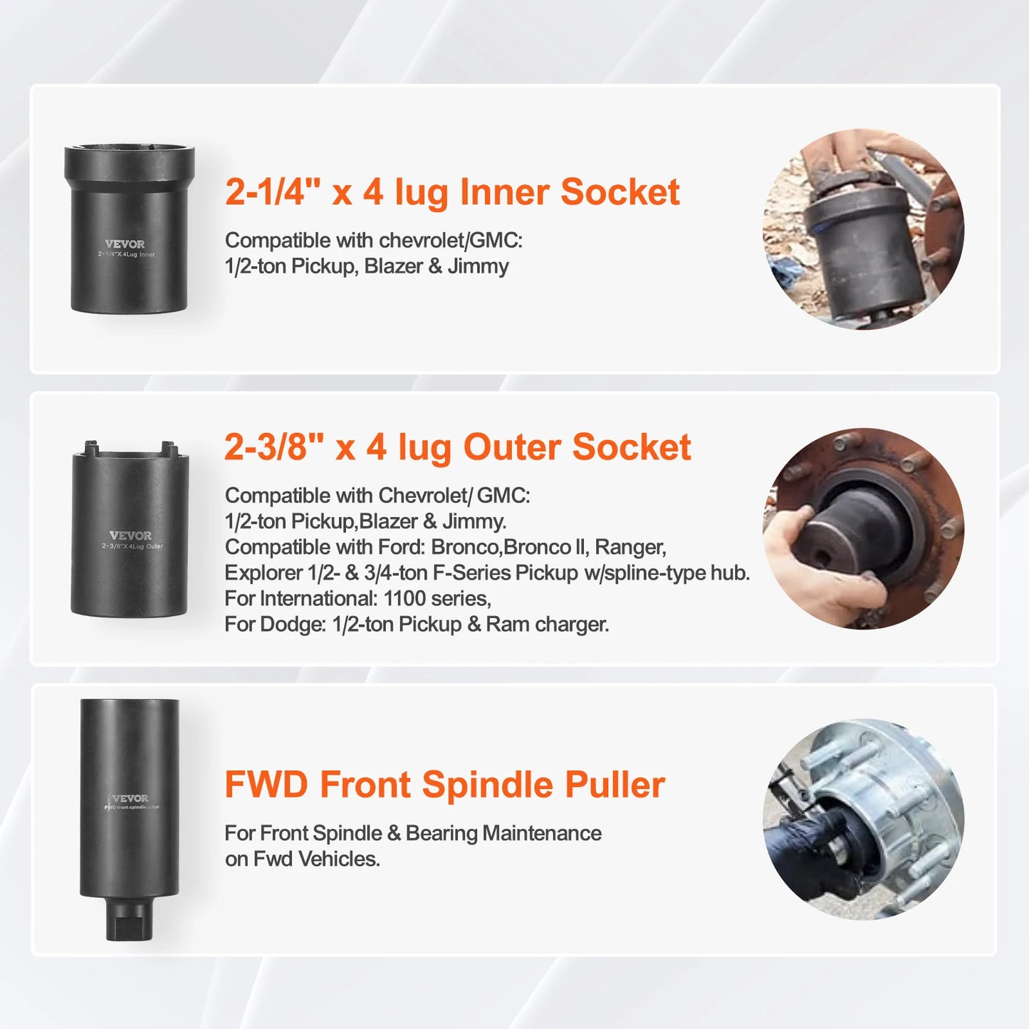 SucceBuy Spindle Nut Socket Tool Kit 1/2 inch Drive 6 Piece Axle Hub Nut Socket Set Vehicles Axle Spindle Nut Retainers Remover