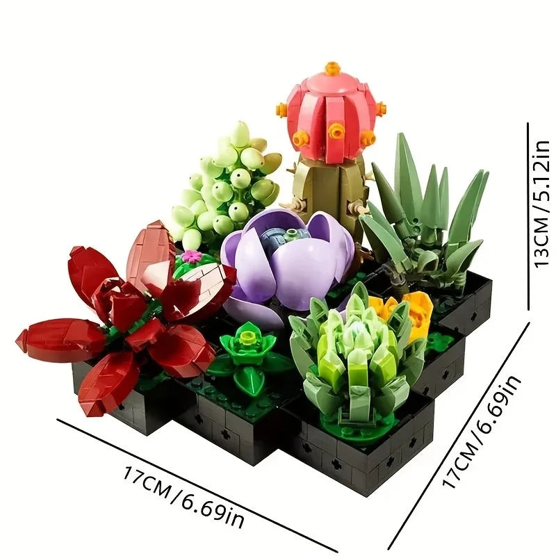 Plant-compatible succulent plant potted model ornaments children's small particle assembled building block toys