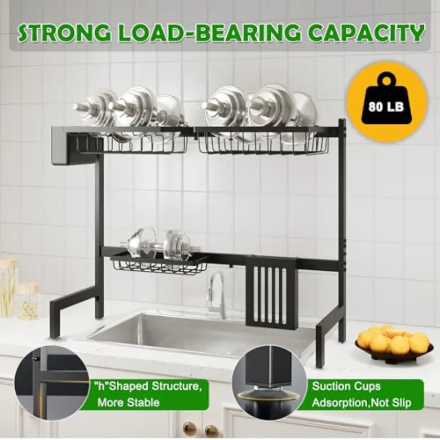 Over The Sink Dish Drainer Drying RackStainless Steel Dish Dyring Rack Above Sink with Adjustable Height 29.5 to 35.8 W Kitchen