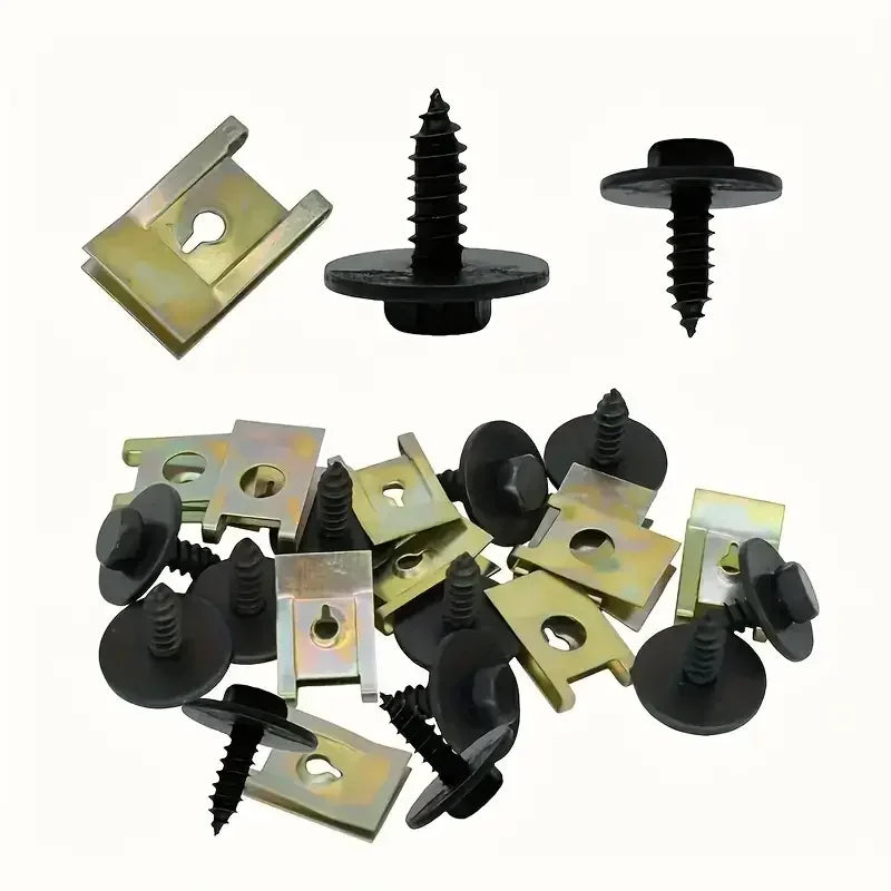 20pcs Mixed Car Metal Screw Tapping Fastener Clip U-Type Clip with Screw Anti-rust Protection Clip Screw Buckle Iron Sheet