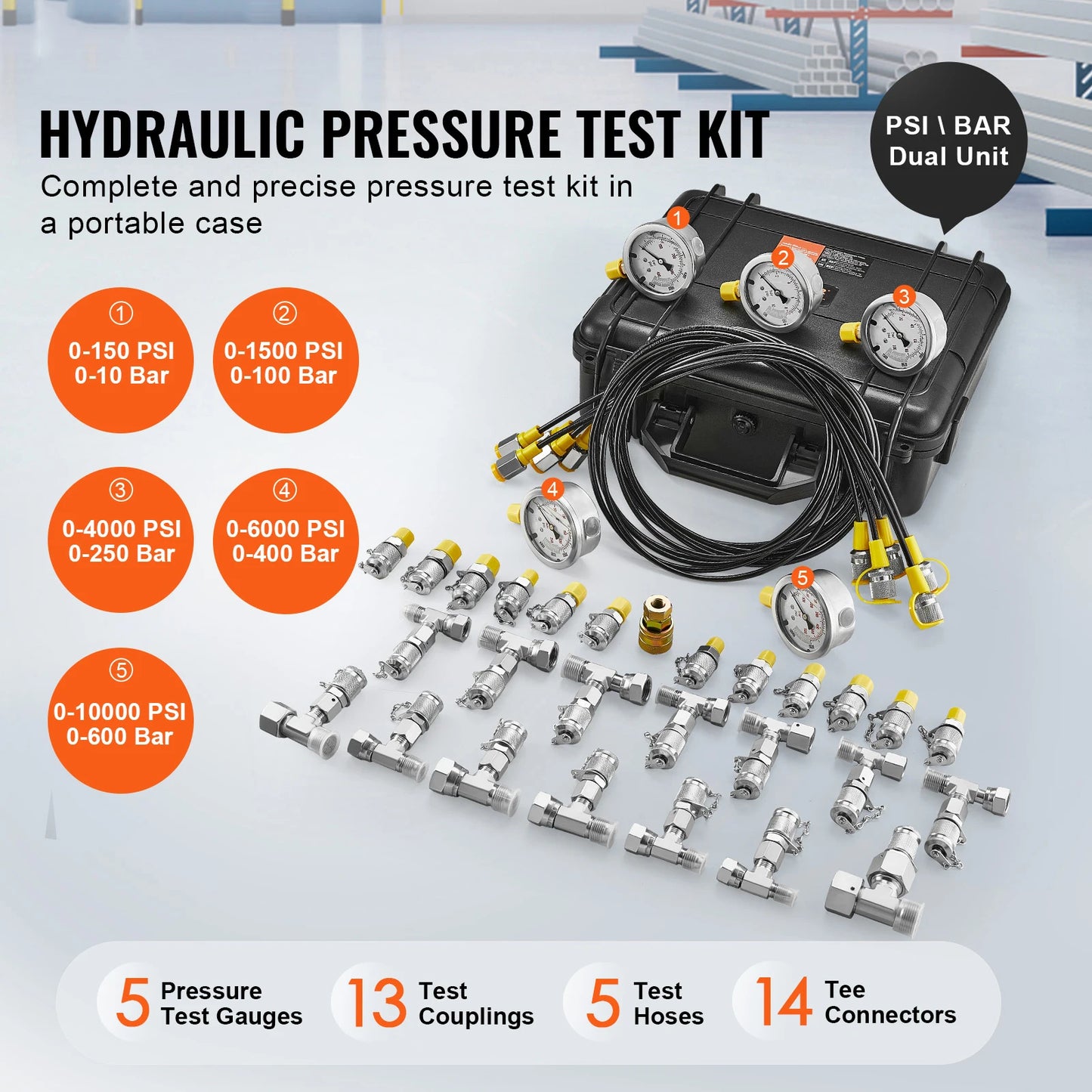 SucceBuy Hydraulic Pressure Test Kits Excavator Hydraulic Test Gauge Sets with Carrying Case for Excavator Tractors Machinery