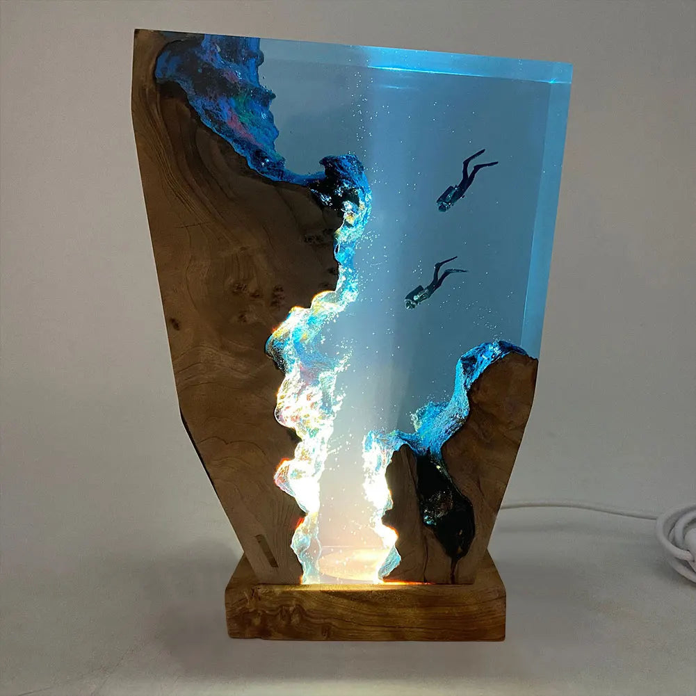 Diving Cave Exploration Theme Night Light USB Charge Deep Sea Diver Night Light Table Decoration Lamp Bedroom Office Desk Decor