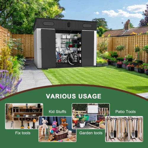 Outdoor storage shed garden essential -10 feet. W x 7 feet. D, moisture-proof and insect proof, easy to organize yard tools