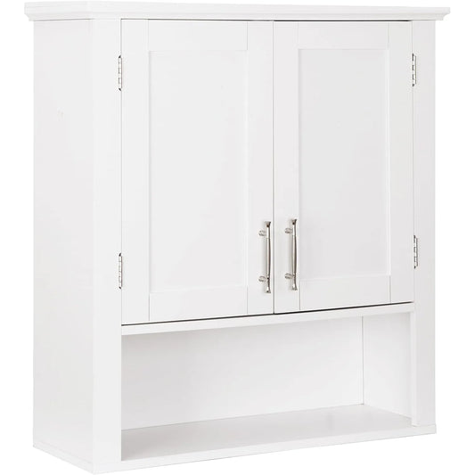 Bathroom Wall Cabinet Over The Toilet Wall Mount Storage Medicine Laundry Cabinet with Two Doors and Three Adjustable Shelves