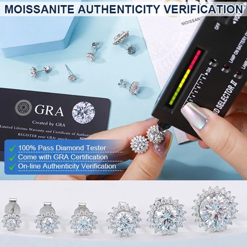 TUHE Unisex Moissanite Flower Earrings Silver 4mm 5mm