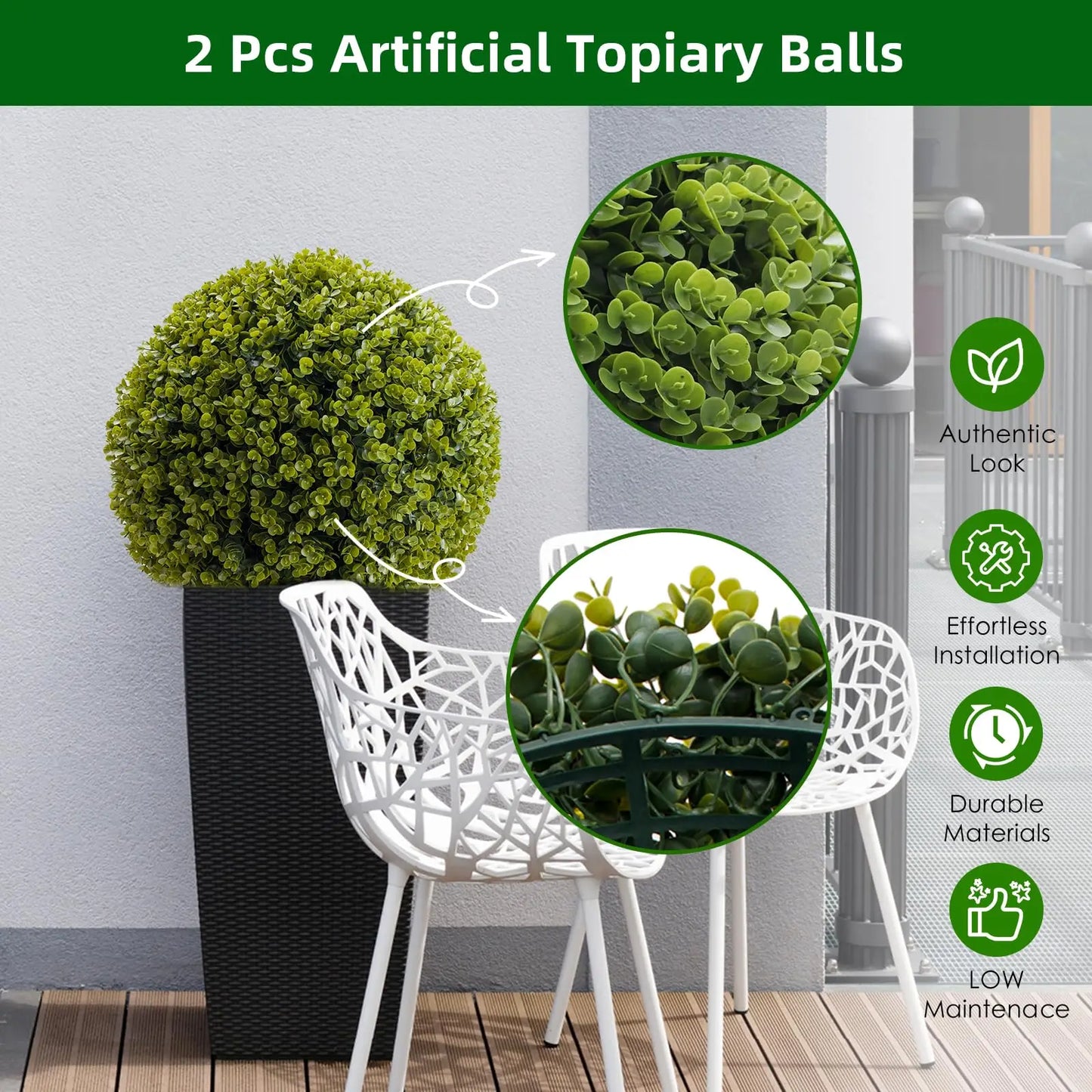 New Topiary Balls Artificial Outdoor Set of 2, Artificial Topiary Cedar Balls for Home Wedding Decor Green 44/48/54/55/59/63 CM