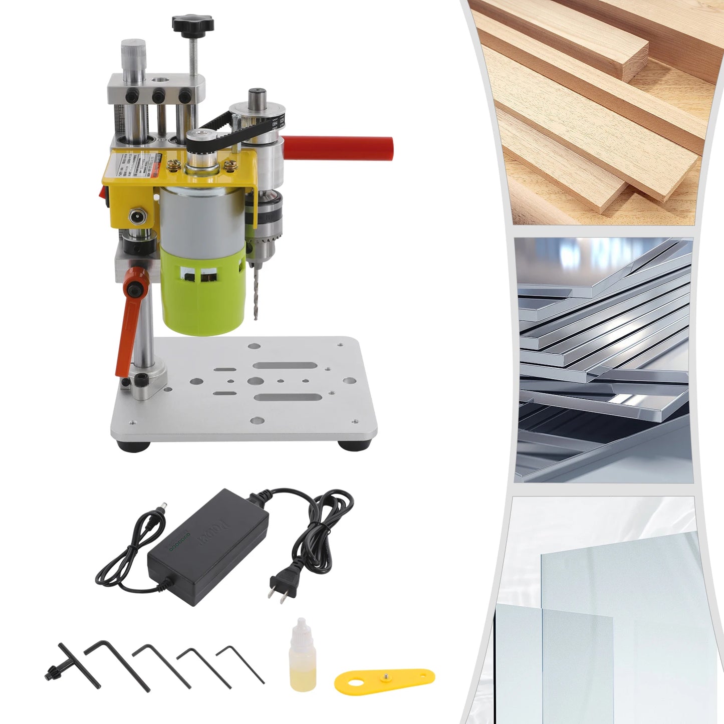 B10 Aluminum Drill Press Work Station,12-24V Green Free Standing Drill Press Table 12*15*27cm for Small Objects,Soft Materials