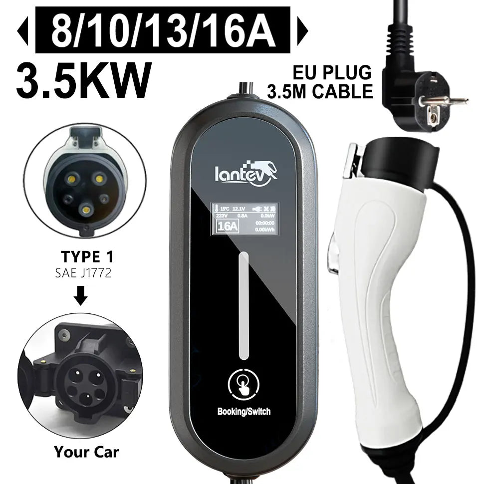 Iantev 3.5KW Electric Car Charger Portable EV Charger Type2 Type1 J1772 EVSE Fast Charging Cable for all Electric Vehicles