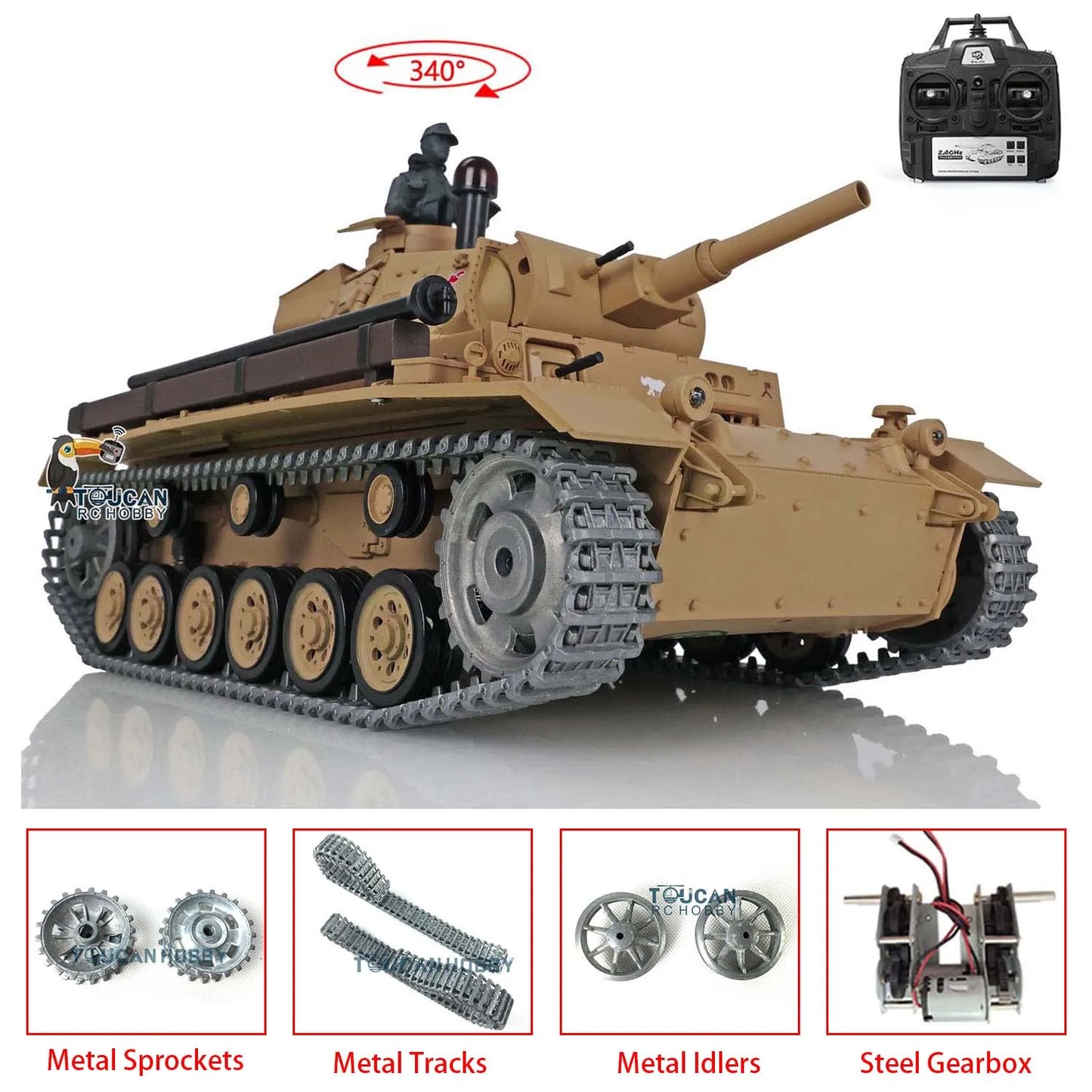 Henglong 7.0 1/16 RTR RC Tank German Panzer III H 3849 Upgraded Metal Tracks Remote Control Model for Military Fans