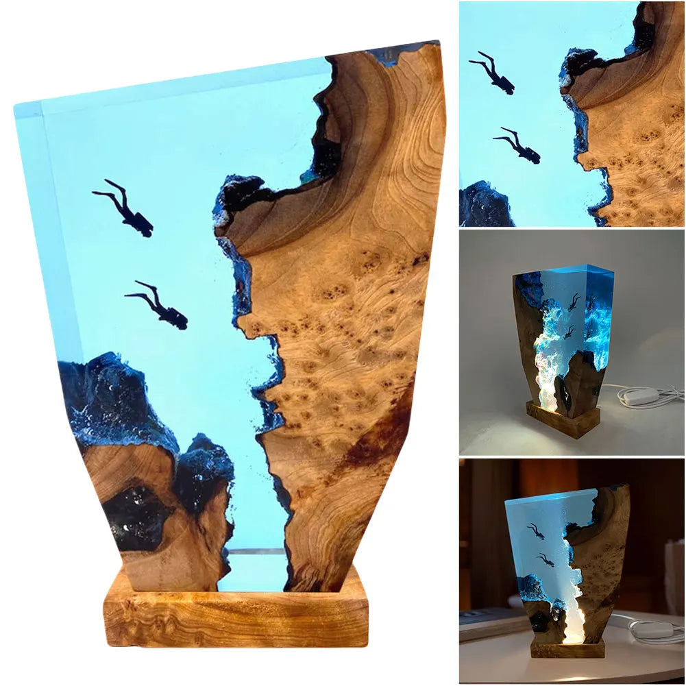 Diving Cave Exploration Theme Night Light USB Charge Deep Sea Diver Night Light Table Decoration Lamp Bedroom Office Desk Decor