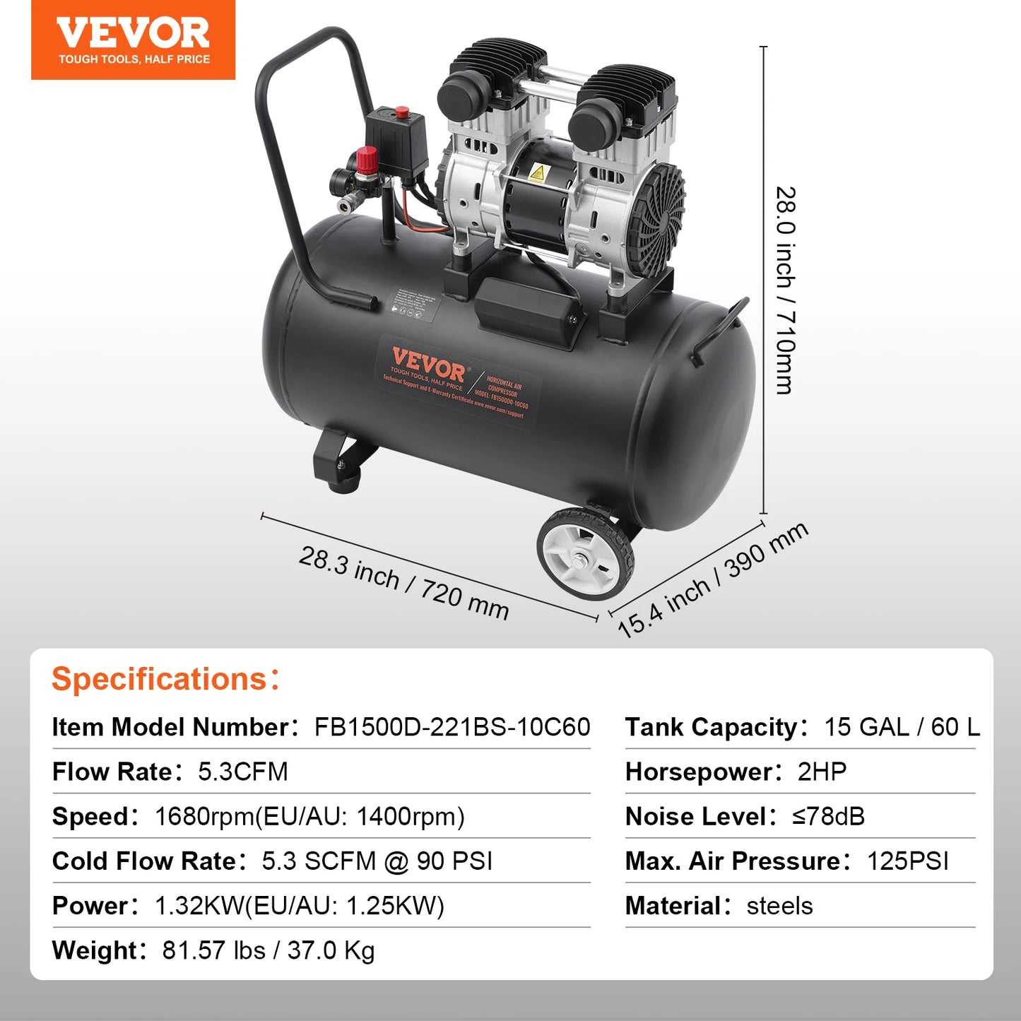 SucceBuy Air Compressor 750W/1450W/3000W Oil Free Air Compressor Quiet Portable Compressor Pump Auto Repair Tire Inflation Home