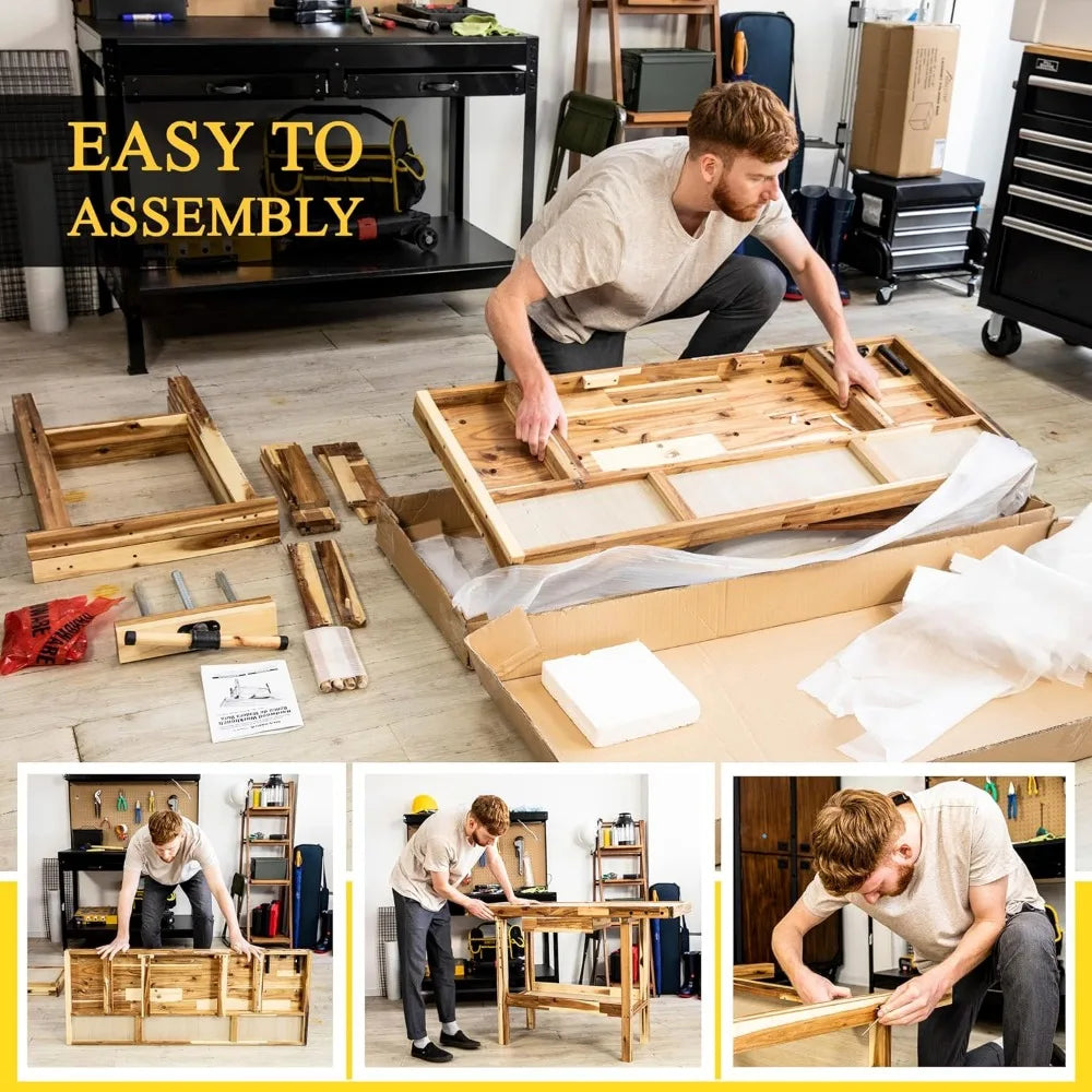 48-Inch Acacia Hardwood Workbench with Drawer - 330lbs Weight Capacity Heavy Duty Portable Wood Work Bench Table for Garage, Wo