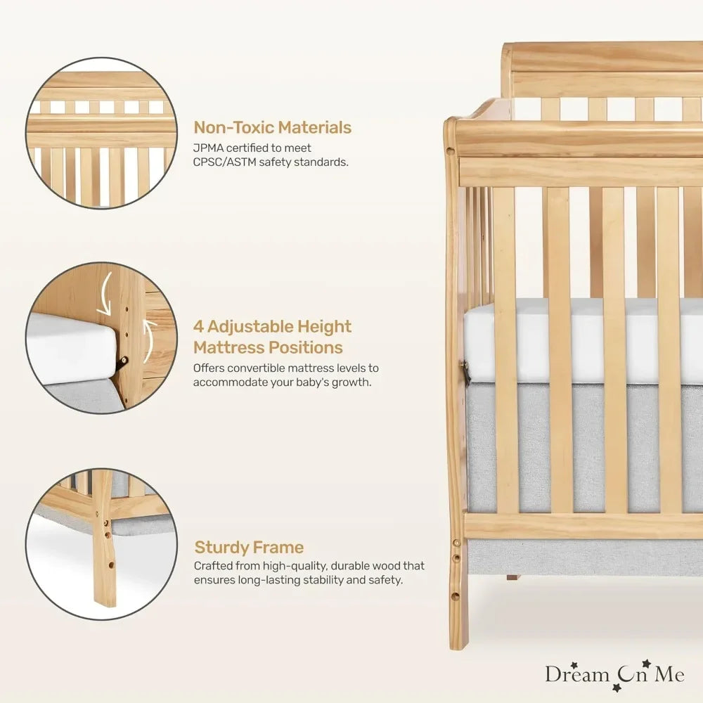 Multifunctional space-saving baby furniture for newborn to toddler with crib, changing table and 3-drawer dresser.