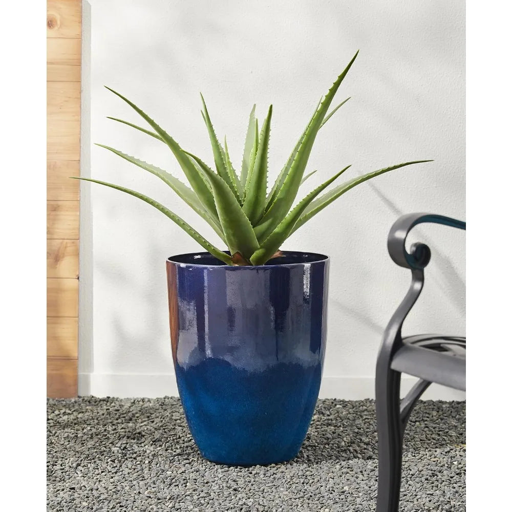 16.75" H Garden Tall Planter Pots,Set of 2 Morden Round Faux Ceramic Tall Planter with Drainage Holes,Large Flower Pots