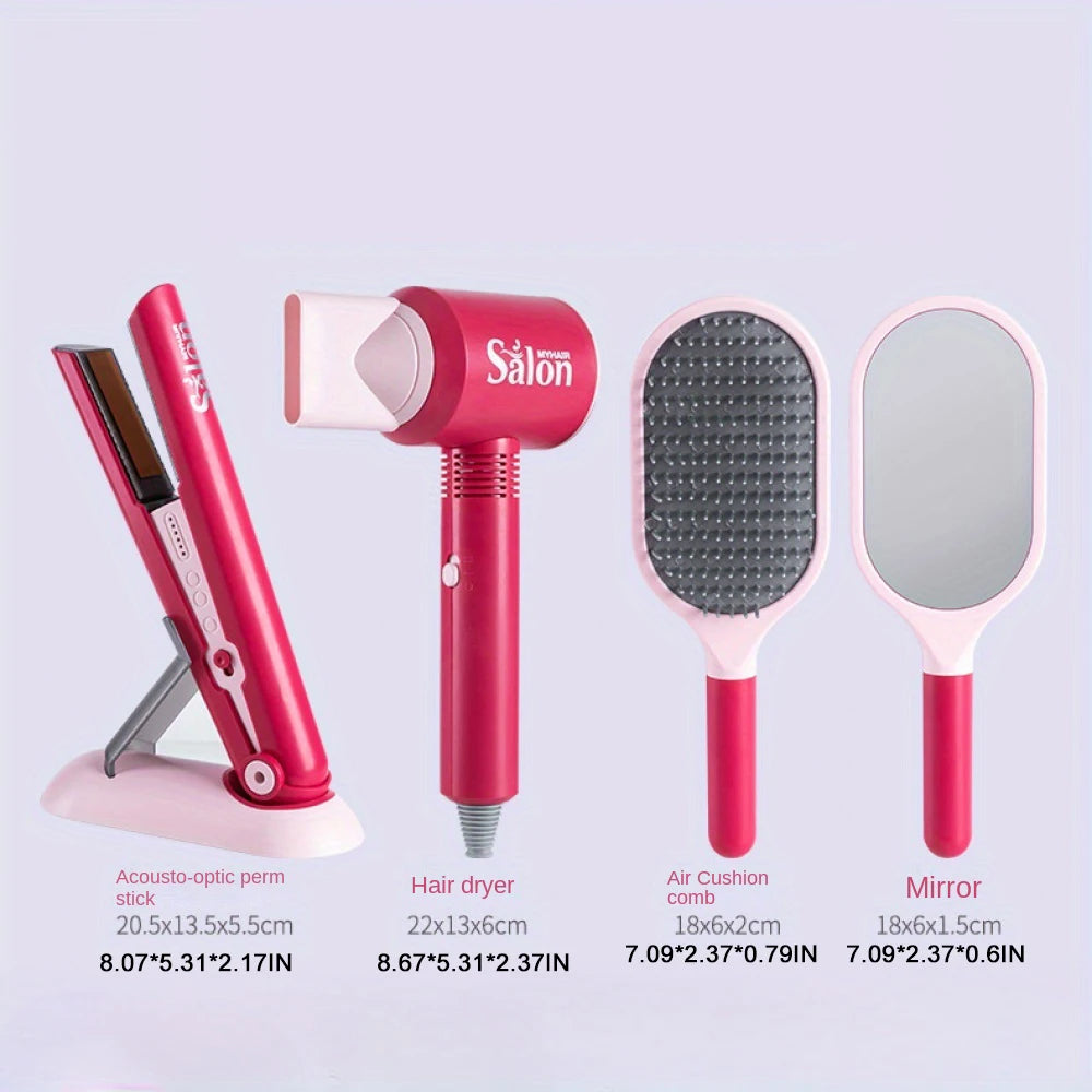 Girls Beauty Salon Set Fake Dress Up Stylist Barber Tool Kit with Hair Dryer Scissors Barber Apron and Styling Accessories