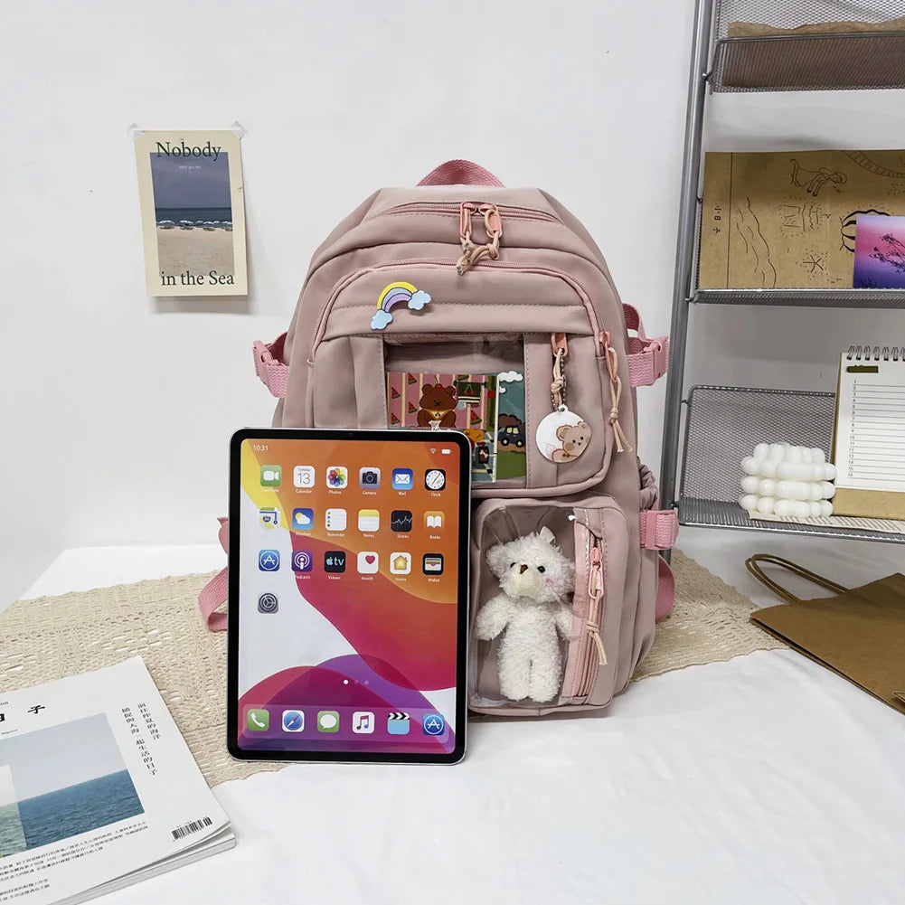Fashion Travel Solid Color Nylon Backpack Large Capacity Knapsack Handbags for Women Students Shopping Travel