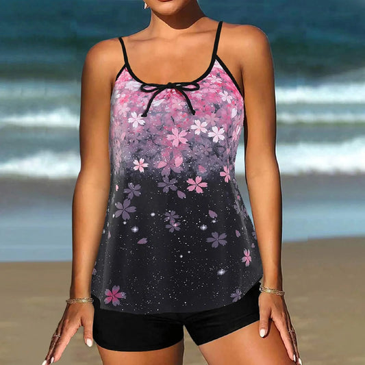 Plus Size Swimsuit Women's Sexy Slim Fit Printed Sling Split Bikini Swimsuit (Two Piece) Casual Beach Vacation Swimsuits