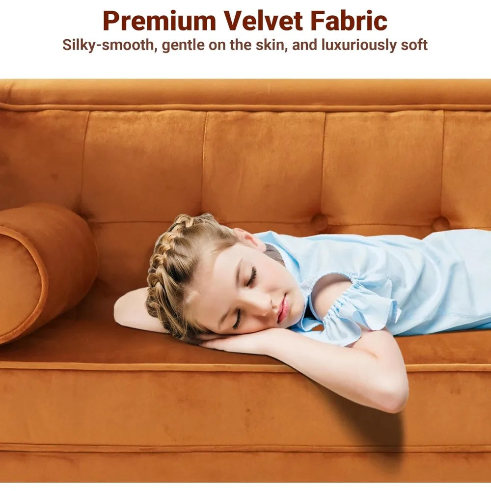 78'' W Velvet Sofa, Mid-Century Love Seats Sofa Furniture with Bolster Pillows, Button Tufted Couch for Living Room