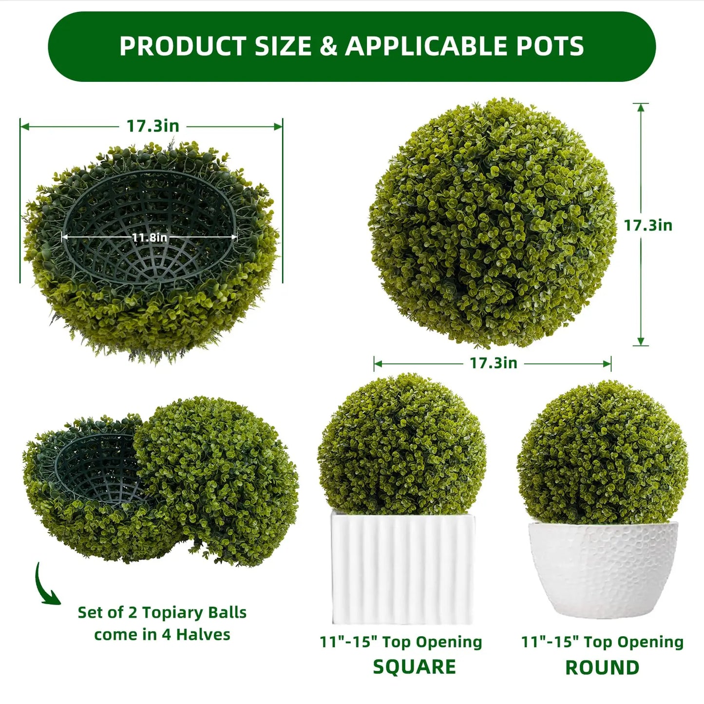 New Topiary Balls Artificial Outdoor Set of 2, Artificial Topiary Cedar Balls for Home Wedding Decor Green 44/48/54/55/59/63 CM