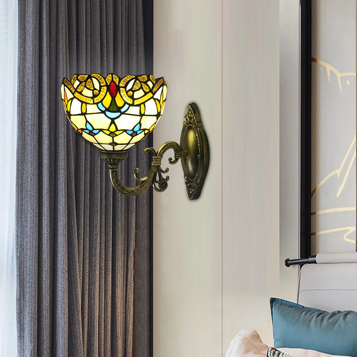 Vintage Baroque Wall Light with Glass Shade, Rust-Proof Finish, Soft Lighting for Living Rooms, Bedrooms, and Hallways