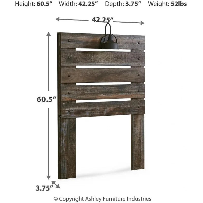 Drystan Rustic Panel Headboard ONLY with USB Charging Stations, Twin, Brown