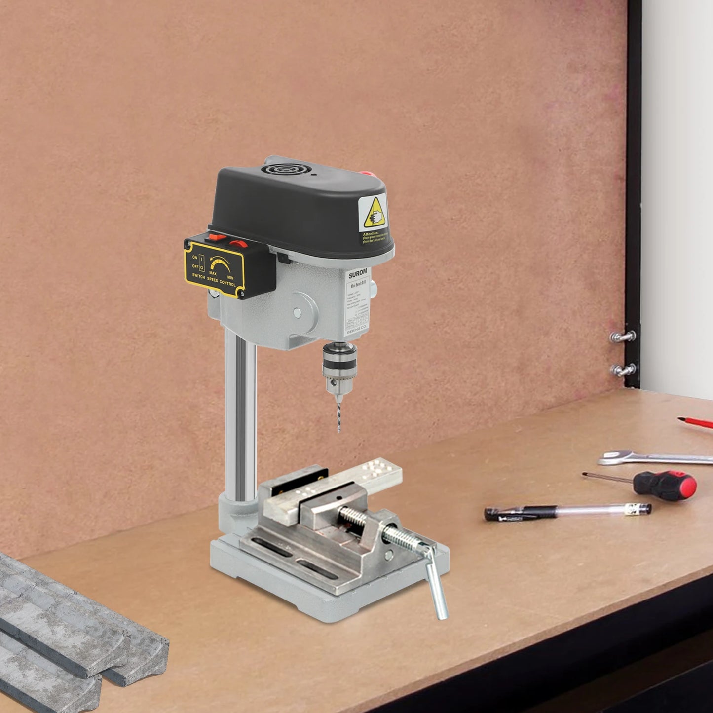 340W Mini Bench Drill Press, 5158A Corded Table Drill, Portable Bench Drilling tool， roller speed control,110/220v