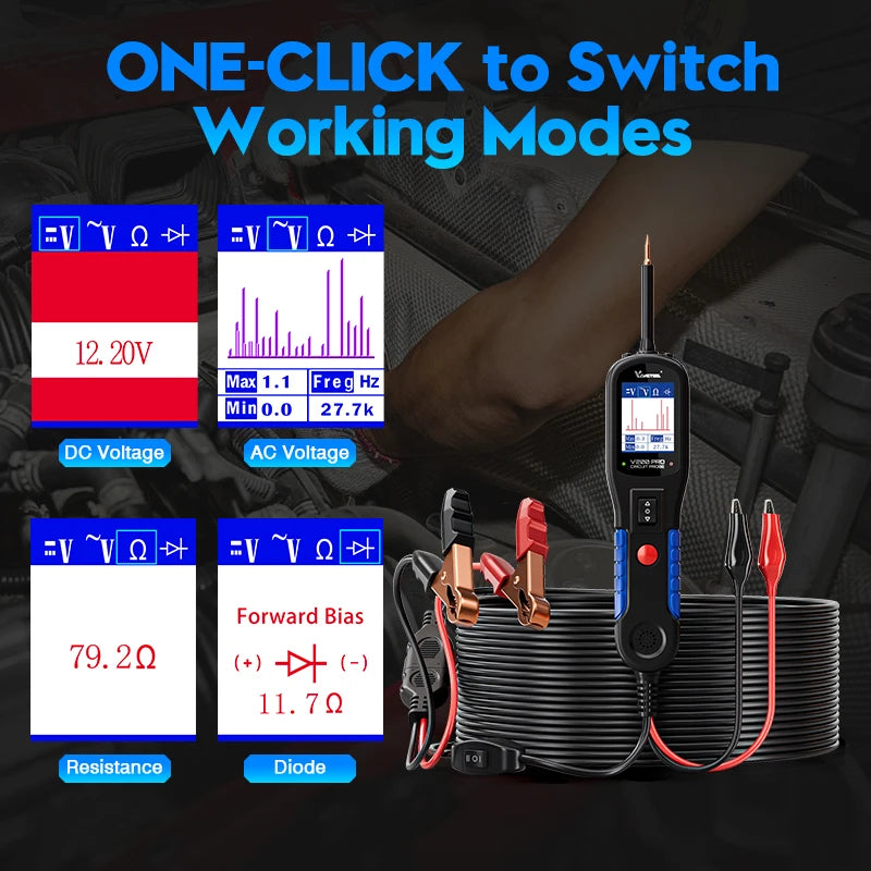 2025 VDIAGTOOL V200PRO Automotive Power Circuit Probe 12V 24V Circuit Tester Electrical System Diagnostic Tools with 40FT Cable