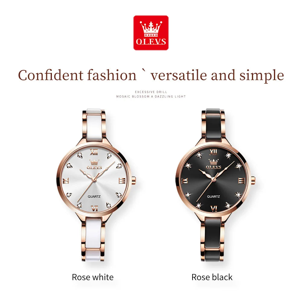 OLEVS Luxury Brand Women's Watches Elegant Fashion Ceramic strip Waterproof Japan Imports Quartz Watch Dress Lady Watch Simple