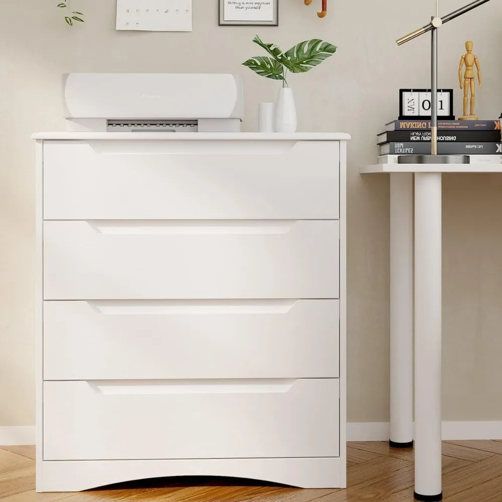 4 Drawer Dresser for Bedroom, Sturdy White Chest of Drawers with Anti-Tip Device, Modern Large Capacity Storage Furniture for C