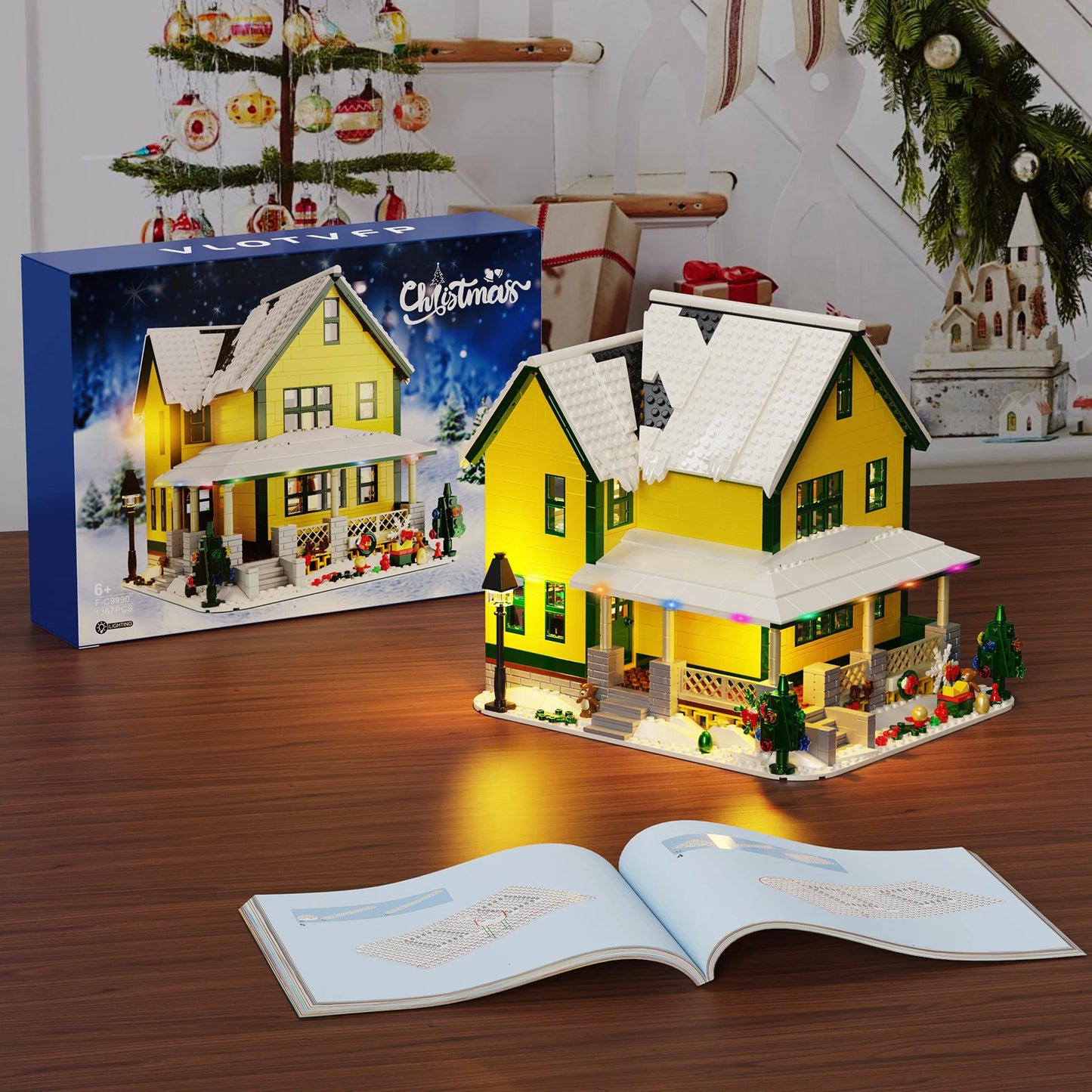 Christmas Story House Building Bricks Set with Light,Christmas Village House Blocks Toys Gifts Friends and Kids (1367 PCS)