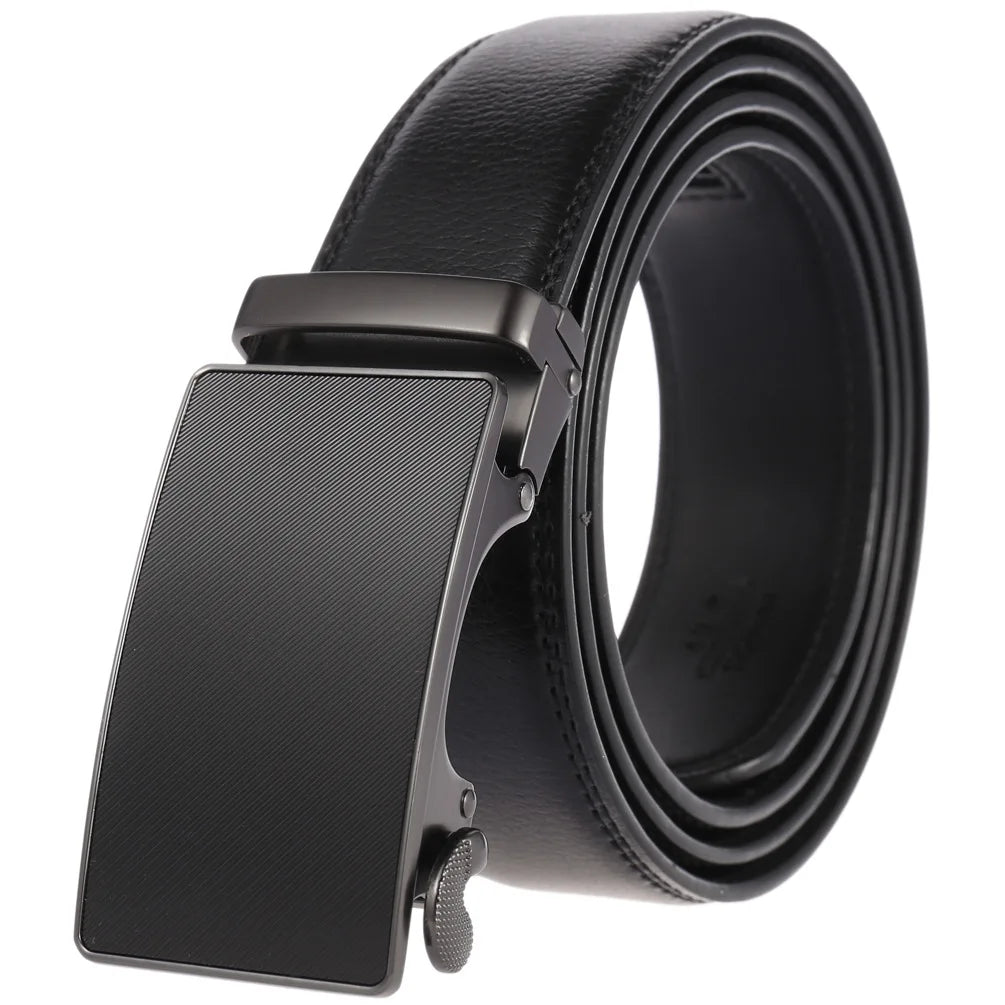 Genuine Leather Belt For Men Automatic Buckle 3.5cm Black