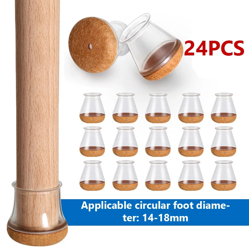 24 Pcs Chair Leg Floor Protectors for Hardwood Floors, Silicone Chair Caps Covers Furniture Pads Sliders w/ Wrapped Felt Bottom