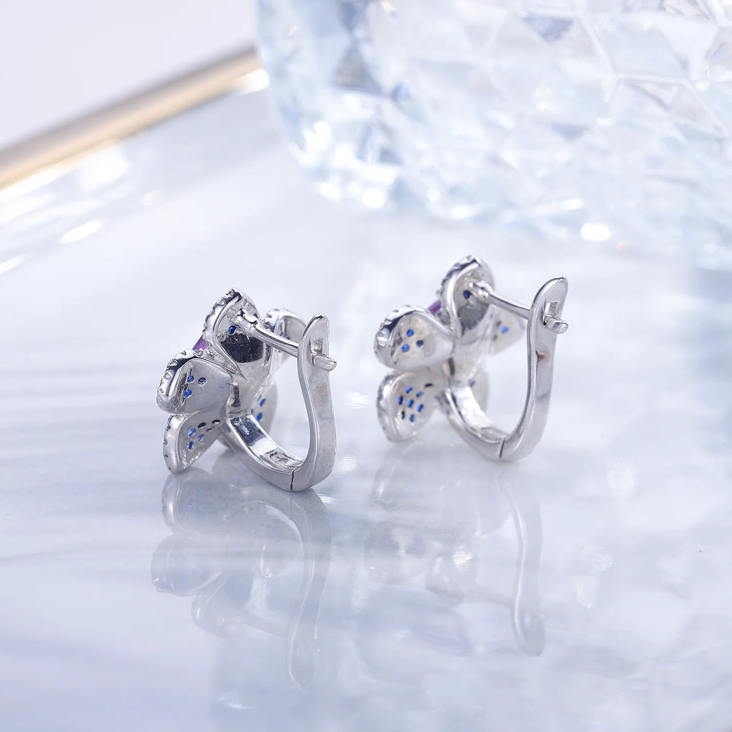 GEM'S BALLET 925 Sterling Silver Earrings Ring For Women Natural Amethyst Gemstones Flower Handmade Statement Stud Earrings