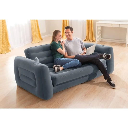 Inflatable Furniture Set with Queen Sized Pull-Out Sofa Bed, Gray - Air Mattress, Lounge Chairs, Guest Beds, Living Room Sofa