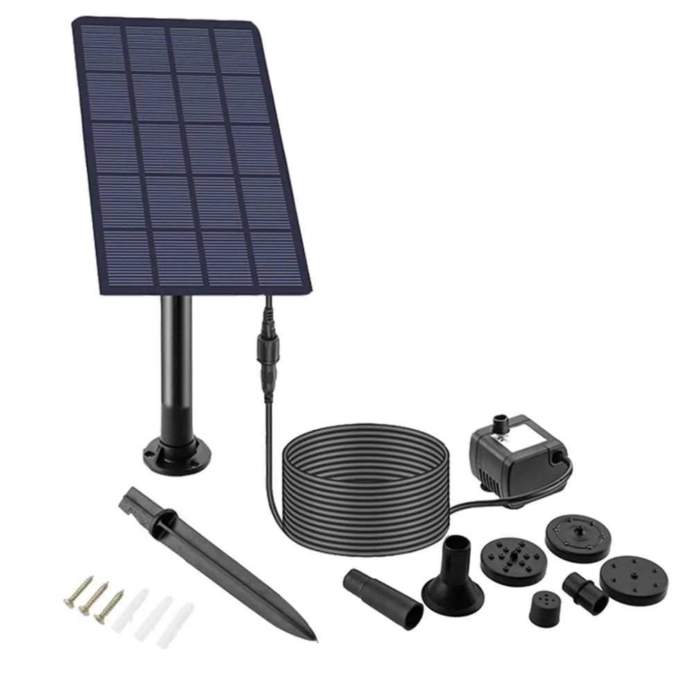 2.5W 5V Solar Water Fountain Low Noise Solar Power Panel Water Pump Different Nozzles Mini Water Fountain for Garden Pool Pond