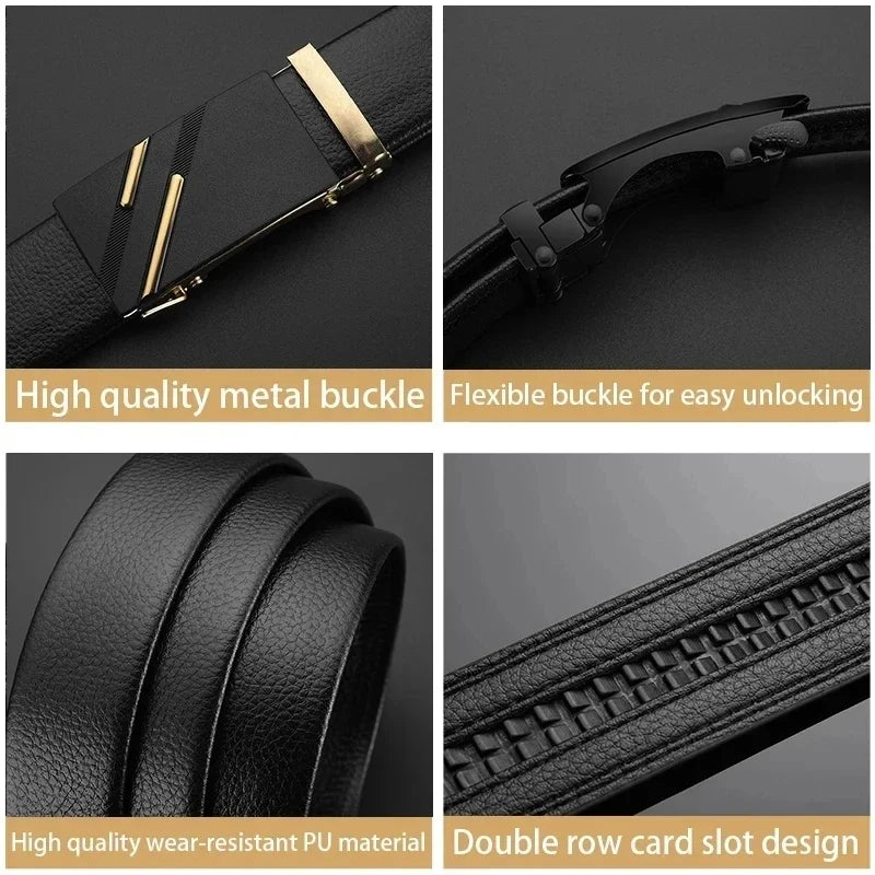 Men PU Leather Belt With Metal Buckle Luxury Business Style