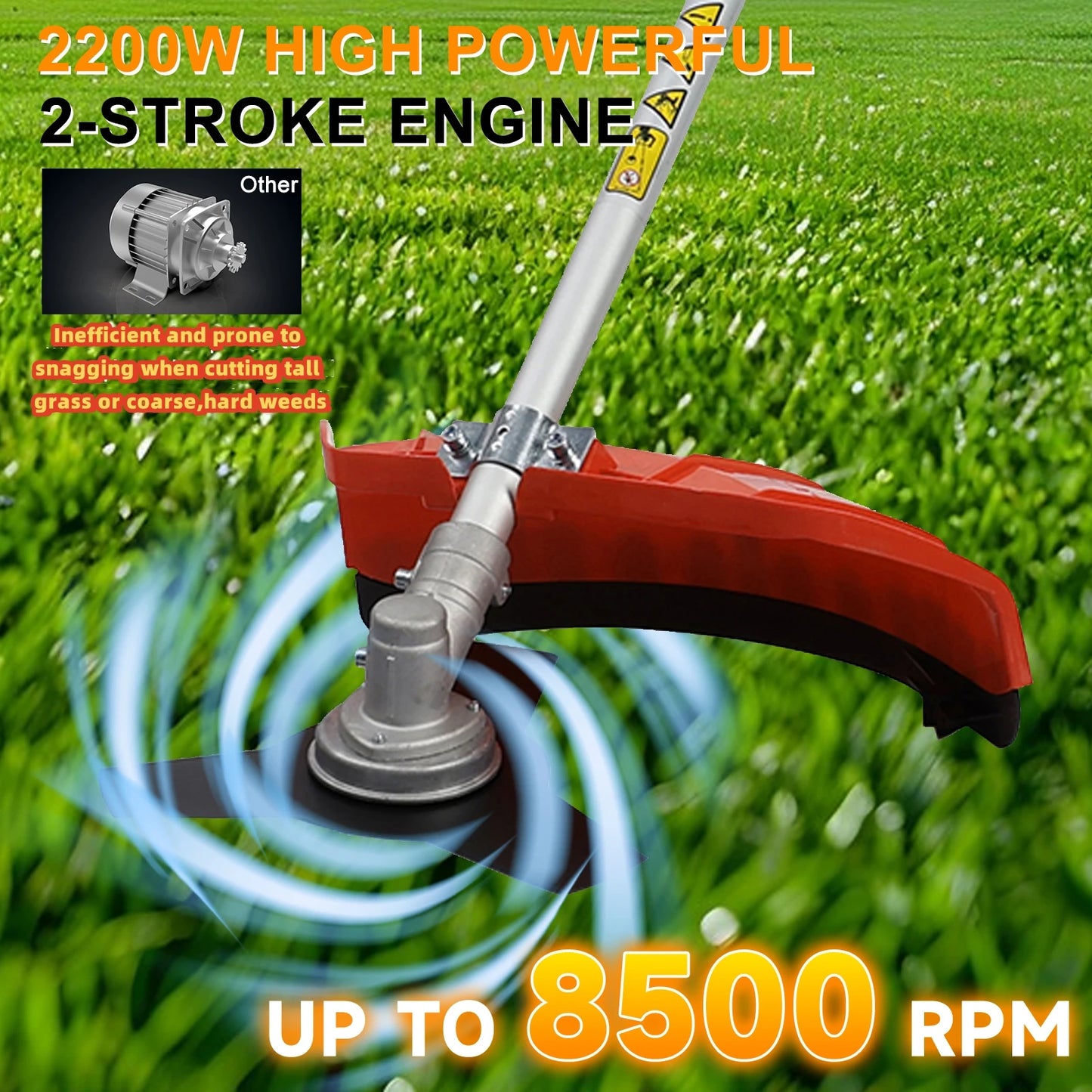 2200W Weed Eater Cordless Petrol 52CC 8500RPM,Ergonomic Strong Power String Trimmer Low Noise,2 In 1 Lawn Mower Machine Gasolene