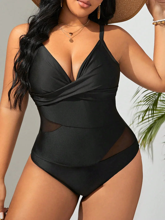 Women Plus Size One Piece Swimsuits V-Neck Tummy Control Bathing Suit Twist Front Ruched Push Up Swimwear