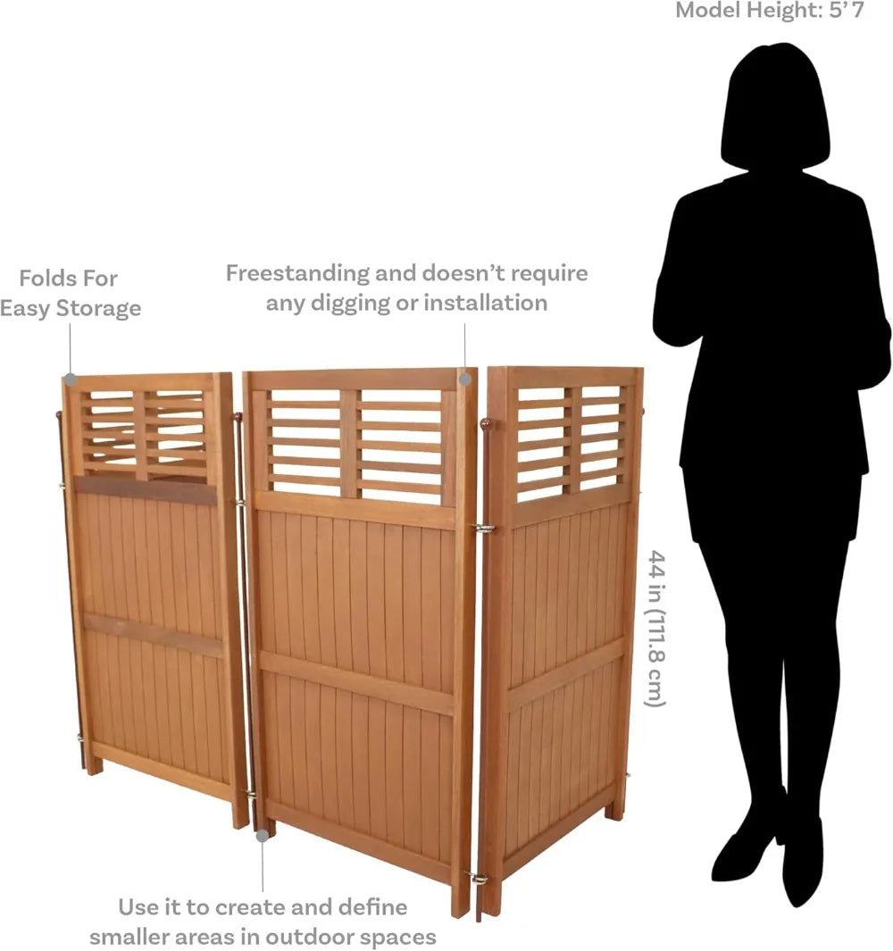 MKDK 44 Inch Folding Outdoor Wood Privacy Screen Patio Deck