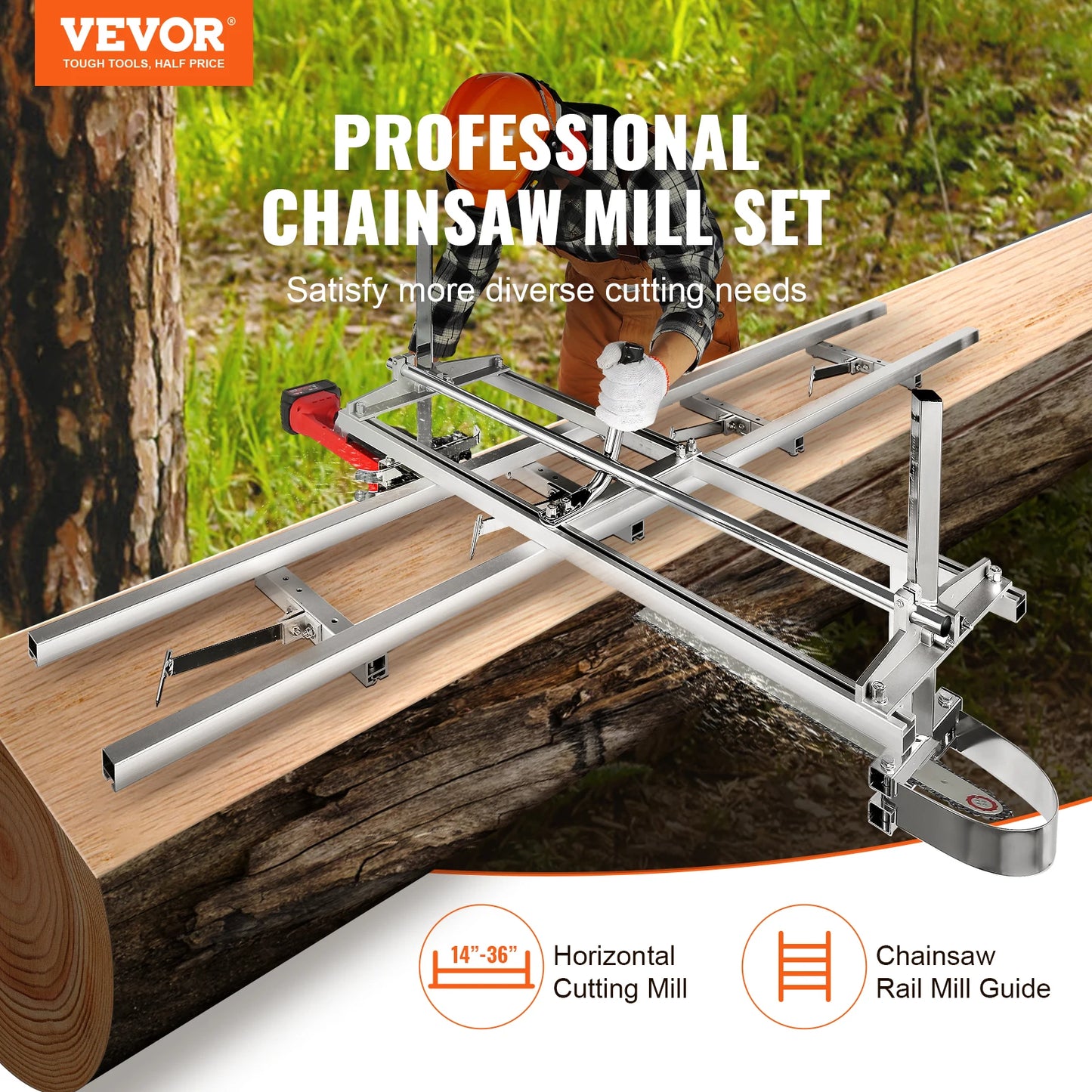 SucceBuy Chainsaw Mill Planking Milling 14-36 Inch Guide Bar Wood Lumber Cutting Portable Sawmill Aluminum Steel Chain Saw Mill