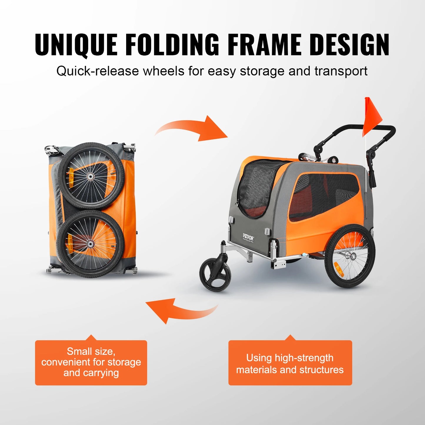 SucceBuy 66lbsDog Bike Trailer 2-in-1Pet Stroller Folding Cart Frame Bicycle Carrier with Wheels Universal Coupler for Dogs Cats