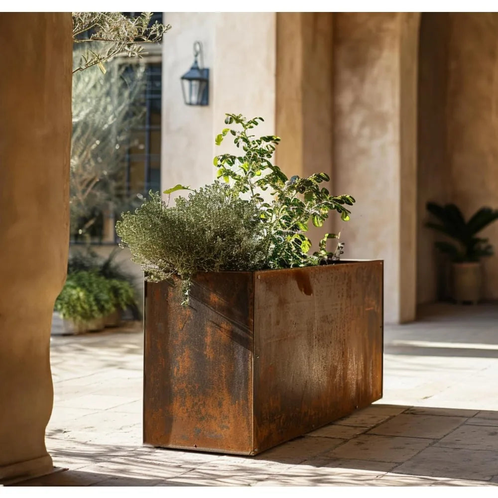 DIY CARTEL Corten Steel Rectangular Outdoor Planter Box, Rustic & Modern Farmhouse Design, Large Raised Metal Garden Bed for Com