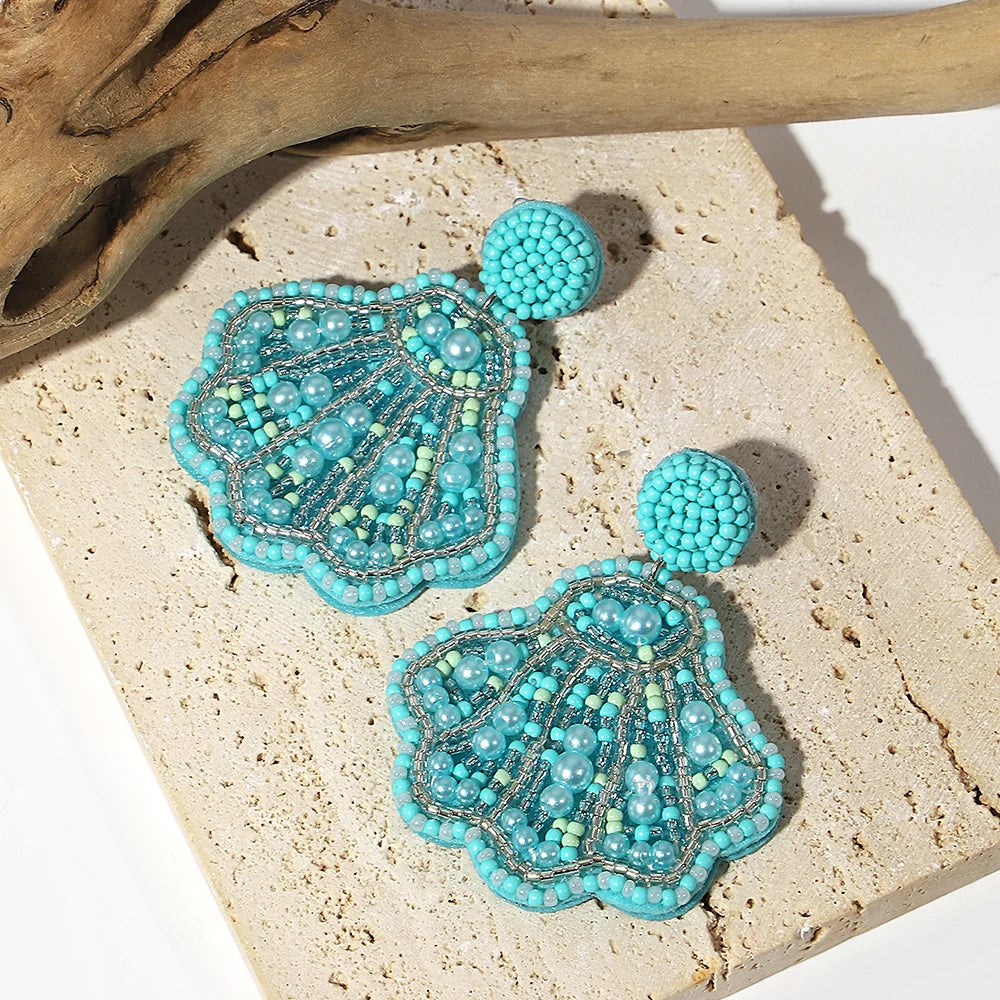 AENSOA Bohemian Starfish Seed Bead Drop Earrings Women