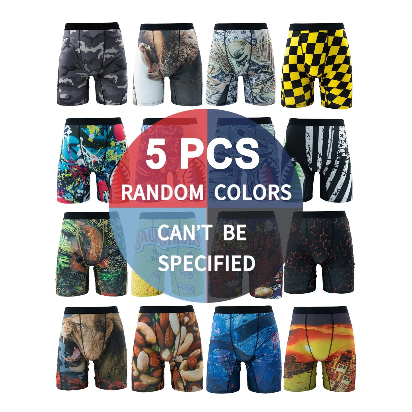 5Pcs Men Underwear Boxers Print Man Panties Lingerie Men Underpants Boxershorts Trunks Plus Size Breathable Seamless Men's Boxer