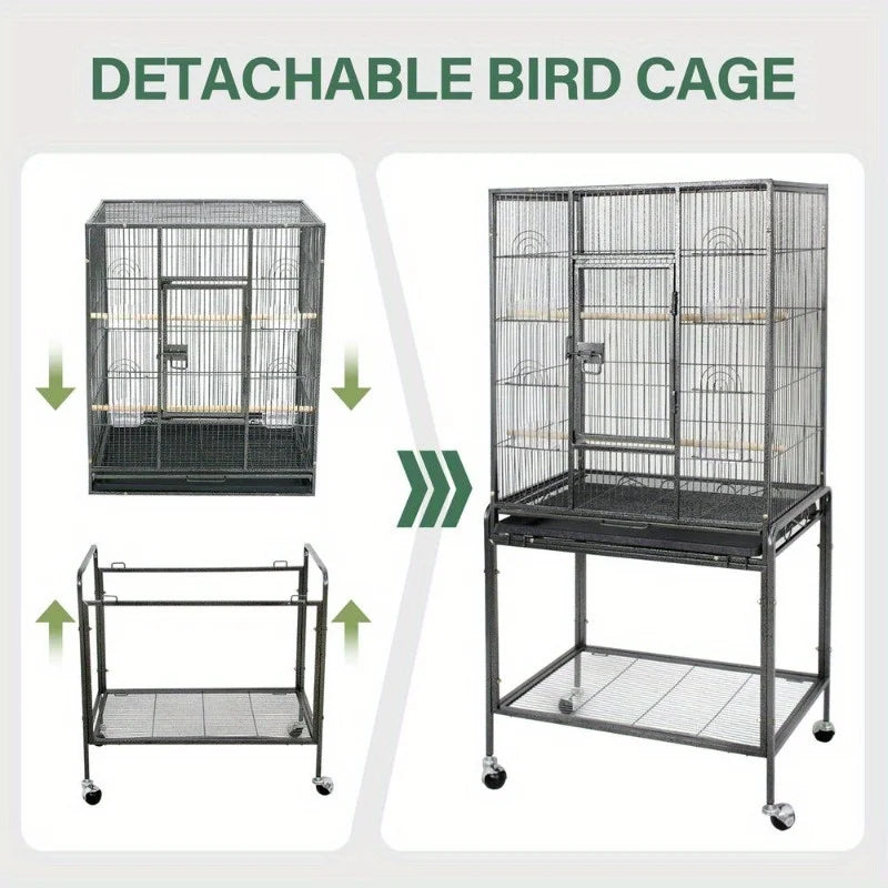 53" Large Bird Pet Cage Large Play Top Parrot Finch Cage Macaw Cockatoo W/ Door