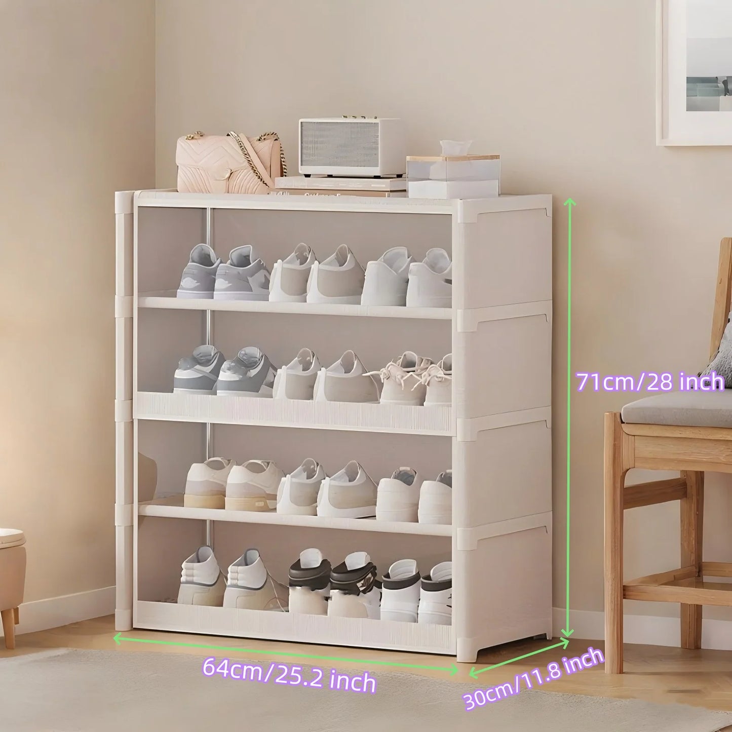 Display Cabinet Storage Box Shoe Rack Cabinet Handbag Organizer Large Capacity Collectible Toy Display Case W/ Clear Door
