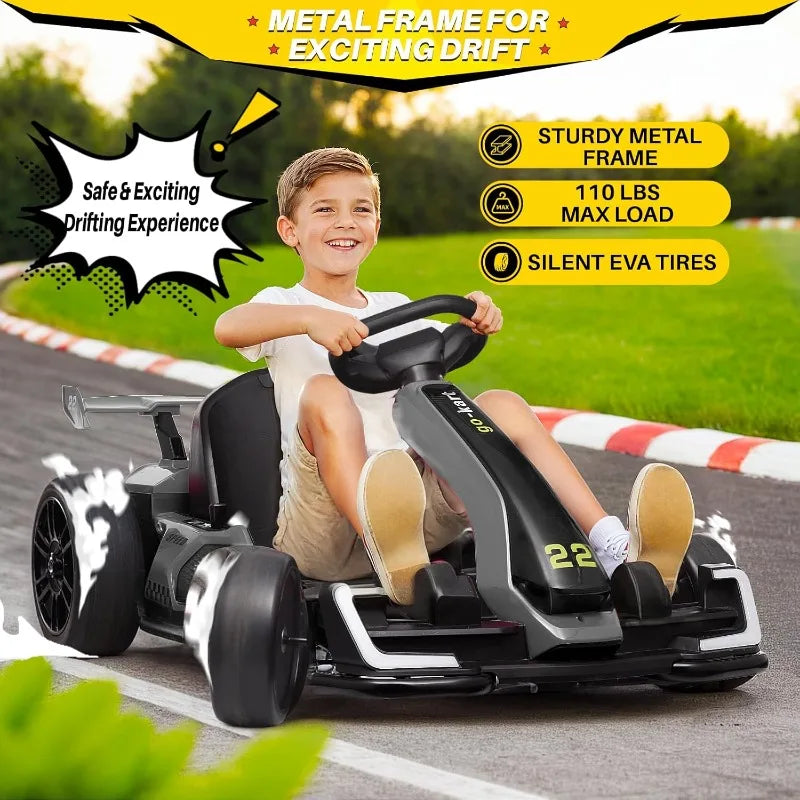 Blitzshark 24V Kids Go Kart 300W Drift Kart Powerful Electric Pedal Kart Outdoor Race Toy, with 2X150W Strong Motor