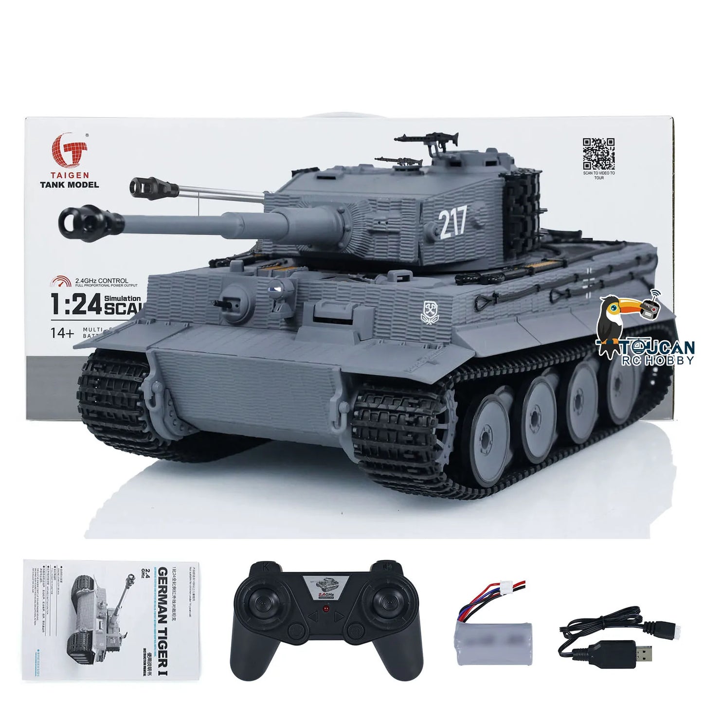 US Stock Taigen 1/24 Tiger I RC Battle Tank Remote Control Infrared Combat Military Toy for Collectors Gamers