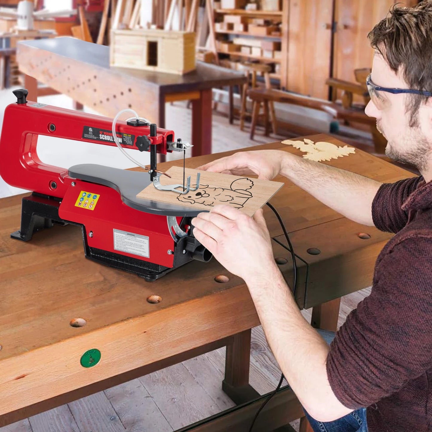 16-Inch Variable Speed Scroll Saw With Extra-Large Adjustable Tilting Work Table for Woodworking