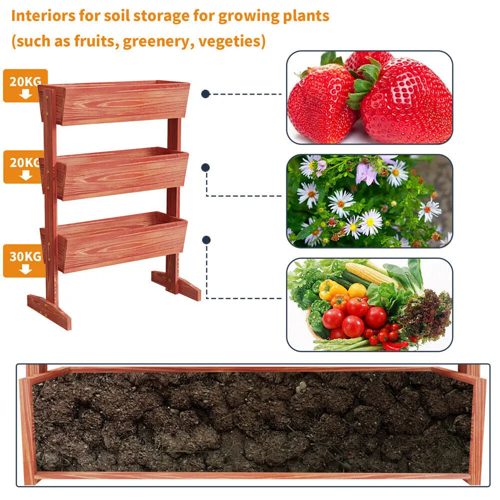 Vertical Raised Garden Bed Elevated Wood Horticulture Planter Box Stand w/ Legs